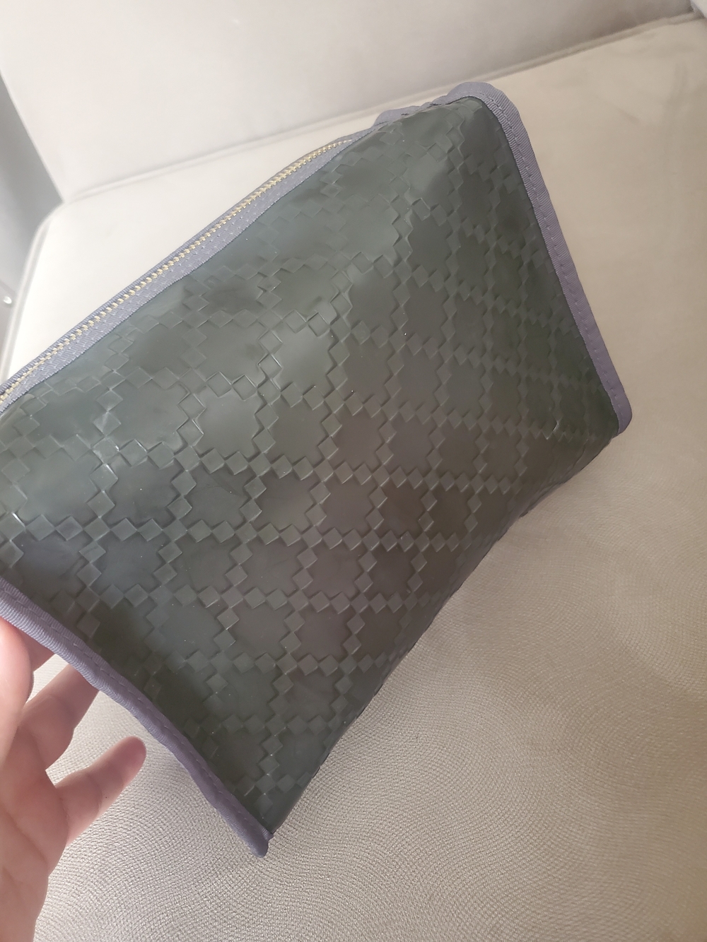Gucci Grey Rubber  Embossed Travel Cosmetic Pouch with Gold-Tone Zipper